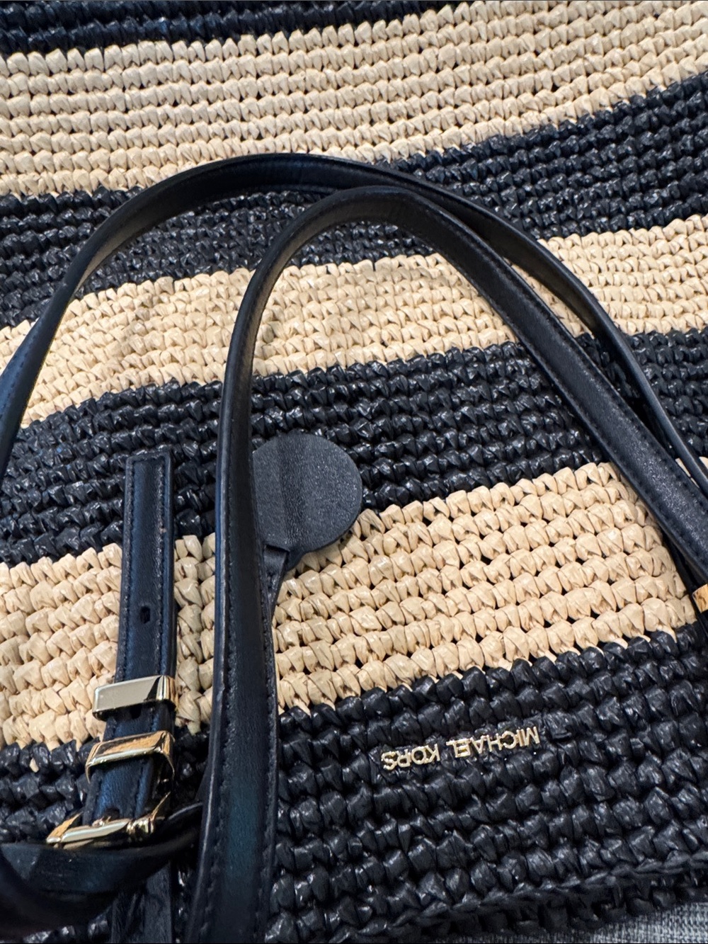 Michael Kors Bag Quinn Large Striped North South Crochet Woven Straw Beach Bag - Picture 15 of 17